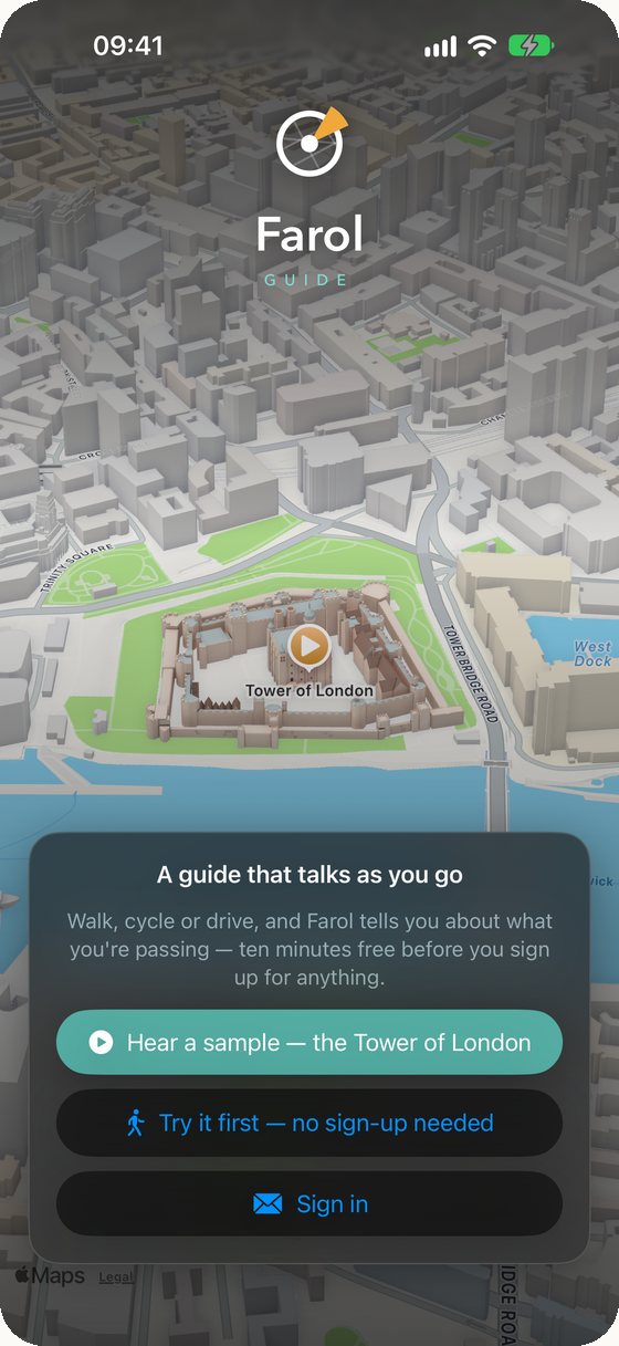 Farol open at the Tower of London, offering a sample story.